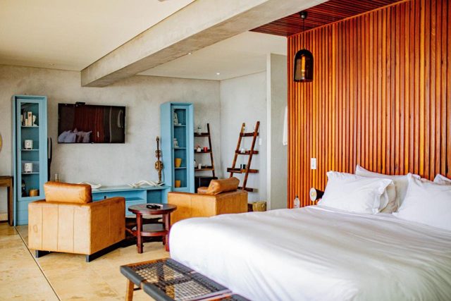 Bedroom with a seating area